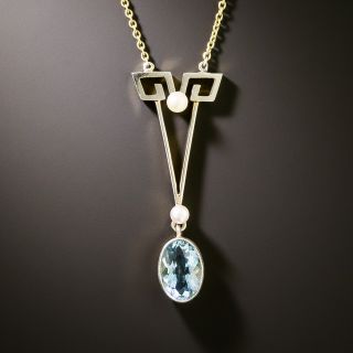 Edwardian Aquamarine and Pearl Necklace - 3