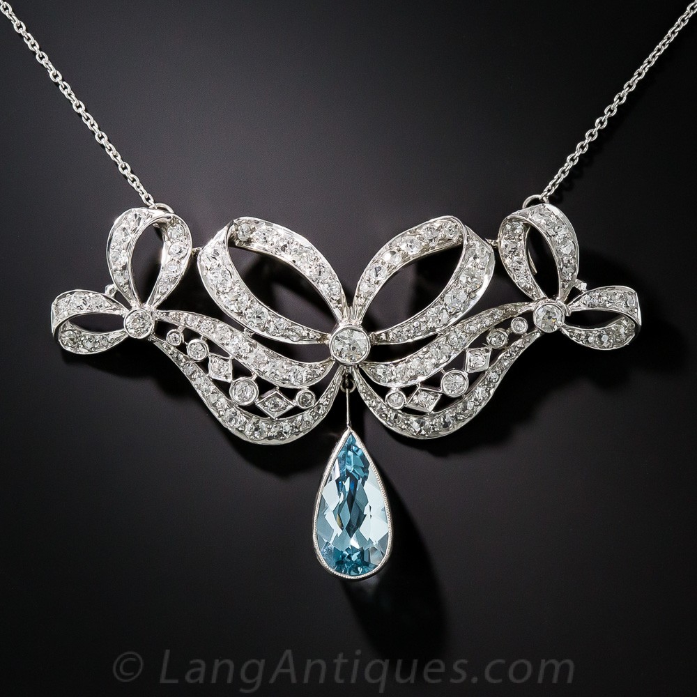 Edwardian Aquamarine and Diamond Necklace