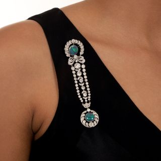 Edwardian Black Opal and Diamond Brooch