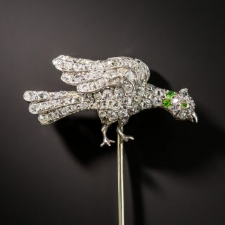 Edwardian Diamond and Demantoid Garnet Bird Stickpin - 1