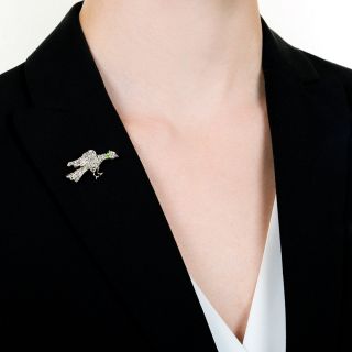 Edwardian Diamond and Demantoid Garnet Bird Stickpin