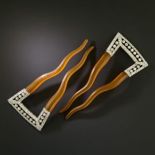 Edwardian Diamond and Horn Hair Combs - 4