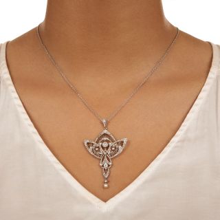 Edwardian Diamond and Natural Pearl Lavalière 