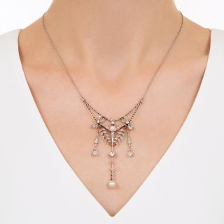 Edwardian Diamond and Natural Pearl Necklace