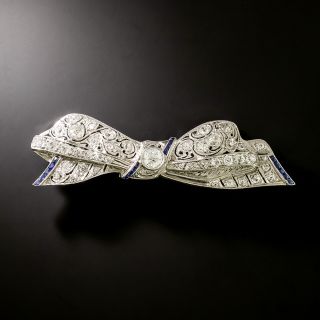 Edwardian Diamond and Sapphire Bow Brooch - 2