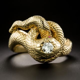 Edwardian Diamond-Headed Coiled Snake Ring by Larter & Sons - 3