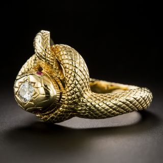 Edwardian Diamond-Headed Coiled Snake Ring by Larter & Sons
