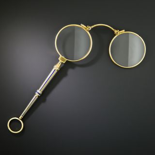 Edwardian Enamel and Diamond Lorgnette 
