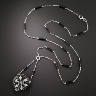 Edwardian Enamel Pendant Watch Necklace By Longines - 3