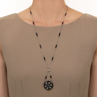 Edwardian Enamel Pendant Watch Necklace By Longines