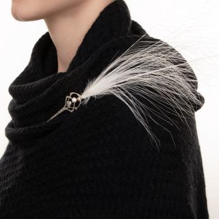 Edwardian Natural Pearl and Diamond Aigrette Pin - GIA 