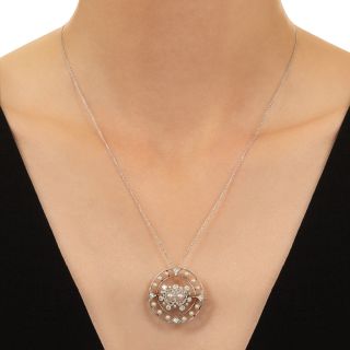 Edwardian Natural Pearl and Diamond Double-Heart Pendant/Brooch