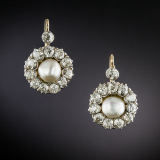 Edwardian Natural Pearl and Diamond Earrings - 1