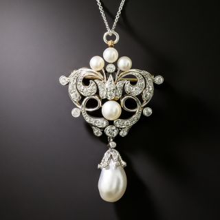 Edwardian Natural Pearl and Diamond Pendant/Brooch - GIA - 2