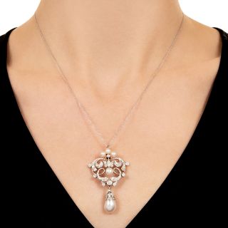 Edwardian Natural Pearl and Diamond Pendant/Brooch - GIA