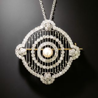 Edwardian Natural Pearl and Diamond Pendant/Brooch - 2