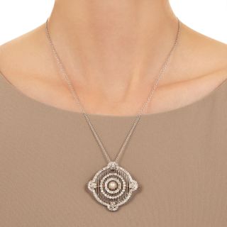 Edwardian Natural Pearl and Diamond Pendant/Brooch