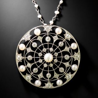 Edwardian Natural Pearl and Diamond Pendant by Black Starr & Frost - 4