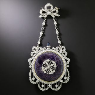 Edwardian Purple Enamel And Diamond Brooch Watch by T. B. Starr - 5