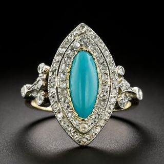 Edwardian Turquoise and Diamond Navette Ring - 3