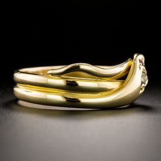 English Victorian 18K Diamond and Ruby Snake Ring, Circa 1899