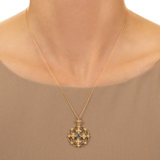 English Victorian Aquamarine and Natural Pearl Pendant