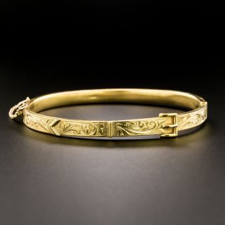 English Victorian Engraved Buckle Bangle Bracelet, Circa 1909 - 2