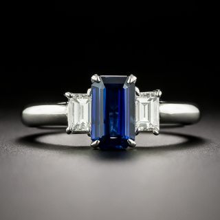 Estate 1.07 Carat Emerald-Cut Sapphire and Diamond Ring - GIA - 2