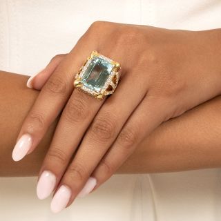 Estate 15.00 Carat Aquamarine and Diamond Ring