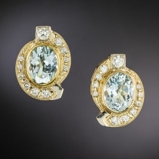 Estate 18K Aquamarine and Diamond Earrings - 2