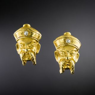 Estate 18K Confucius Diamond Earrings - 2