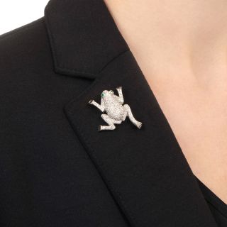 Estate 18K Diamond Frog Brooch