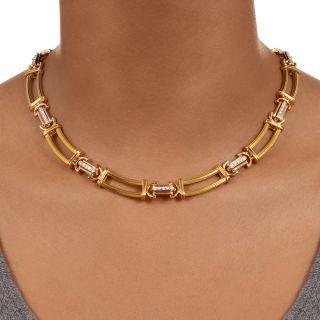Estate 18K Tricolor Gold and Diamond Necklace