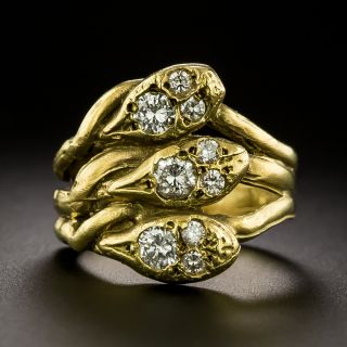 Estate 18K Triple Diamond-Headed Snake Ring - 2