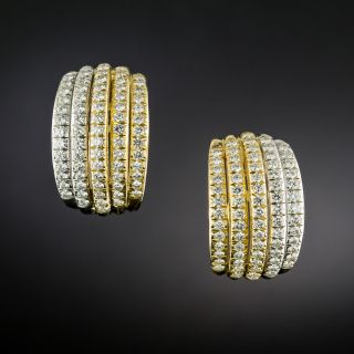 Estate 18K Two-Tone Gold Diamond Hoop Earrings - 2