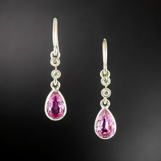 Estate 2.09 Carat Total Weight Pink Sapphire and Diamond Dangle Earrings - GIA - 2