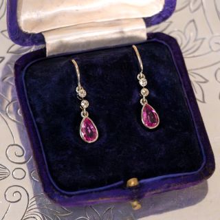 Estate 2.09 Carat Total Weight Pink Sapphire and Diamond Dangle Earrings - GIA