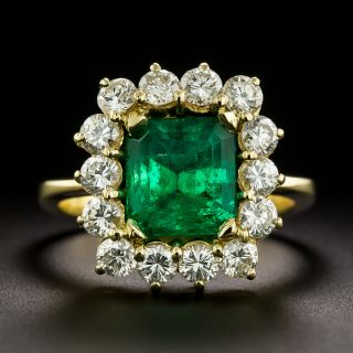 Estate 2.65 Carat Colombian Emerald and Diamond Halo Ring - GIA F1 - 2