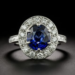 Estate 2.74 Carat Oval Sapphire and Diamond Halo Ring - GIA - 2