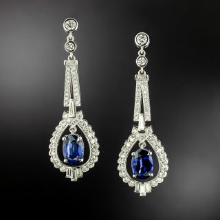 Estate 3.46 Carat tw Sapphire and Diamond Dangle Earrings - GIA - 2