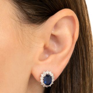 Estate 3.52 Carat Sapphire and Diamond Earrings - GIA