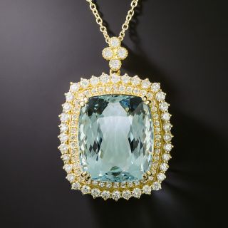 Estate 35.35 Carat Aquamarine and Diamond 18K Pendant - 2