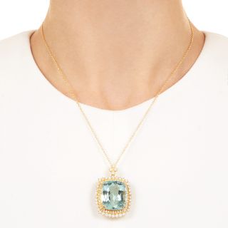Estate 35.35 Carat Aquamarine and Diamond 18K Pendant