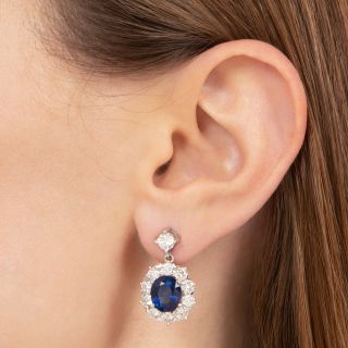 Estate 6.70 Carat Sapphire and Diamond Drop Earrings