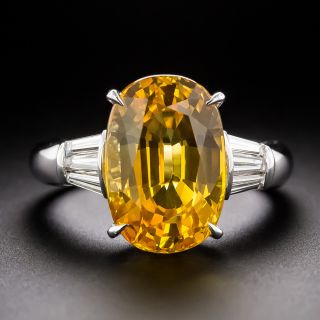Estate 9.11 Carat Orange-Yellow Burmese Sapphire and Diamond Ring - GIA - 3