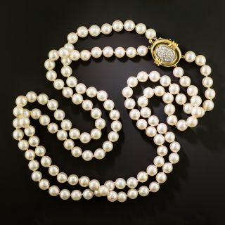 Estate Double Opera Length Strand Of 9-9.5 mm. Cultured Pearls with Diamond Clasp - 2