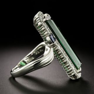 Estate Elongated  Blue-Green Tourmaline, Sapphire and Diamond Ring