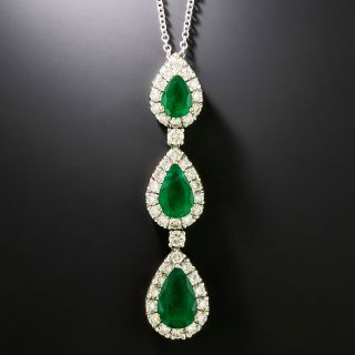 Estate Emerald and Diamond Triple-Drop Necklace - GIA F1 - 2