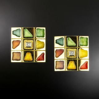 Estate Enamel and Diamond Earrings by Bagués, Spain - 2