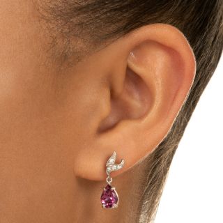 Estate Garnet And Diamond Leaf Earrings 